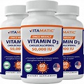 3 Pack - Vitamatic Vitamin D3 50,000 IU Weekly Dose 60 Veggie Capsules ...