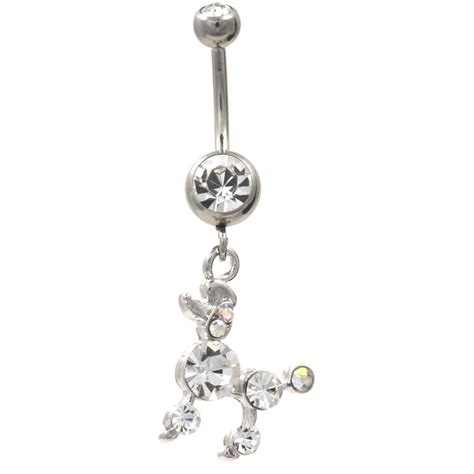 Icy Poodle Dangling Dog Belly Ring Belly Rings Belly Button Rings