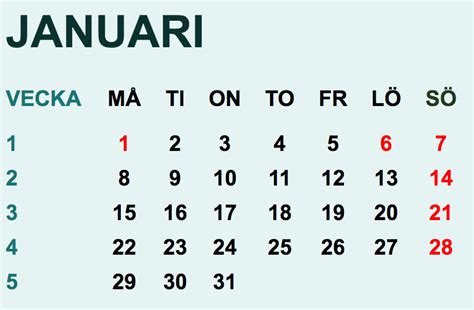 Svensk kalender för 2024 med veckonummer