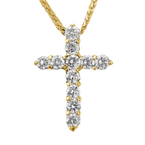 This 14k white gold and diamond necklace is a wardrobe essential. 14k Yellow Gold Round Diamond Cross Pendant Necklace