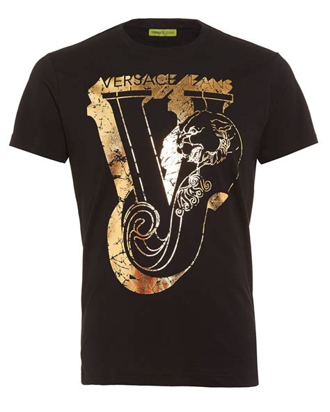 Versace Jeans Black T Shirt Gold Graphic Print Tee
