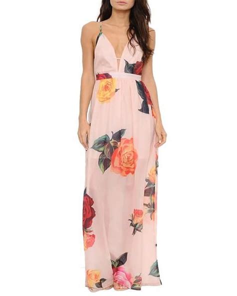 Peach Floral Sleeveless Chiffon Maxi Dress Maxi Dress Dresses Long