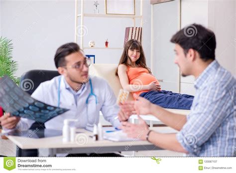 The Pregnant Woman With Her Husband Visiting The Doctor In Clinic Stock Image Image Of Concept