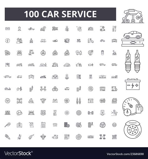 Car Service Editable Line Icons 100 Set Royalty Free Vector