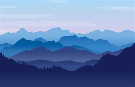 Blue Illustrated Mountains Wallpaper Mural Hovia