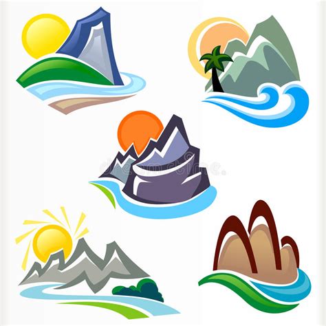 Abstract Mountain And Hills Symbol Set Stock Illustration