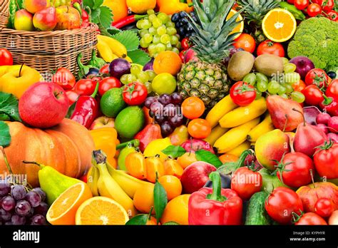 Large Collection Of Fruits And Vegetables Healthy Foods Stock Photo