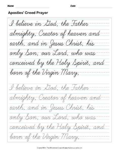 Trace The Apostles Creed Prayer In Cursive Set That