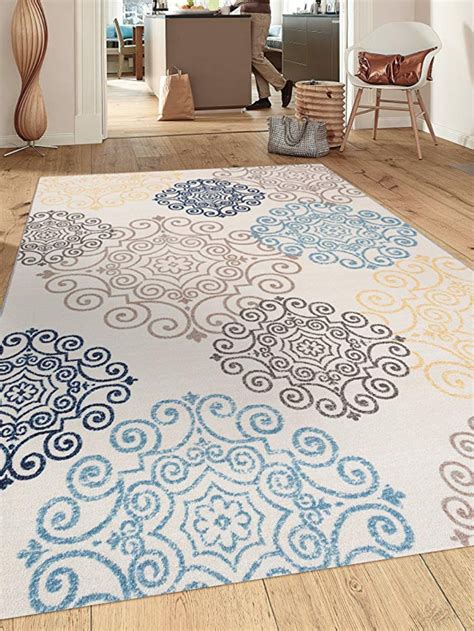 Modern Floral Swirl Design Non-Slip (Non-Skid) Area Rug 5 ...