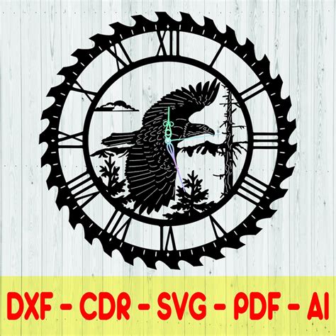 Eagle Wall Clock Cut Dxf Glowforge Svg Xtool D1 Template CNC Cutting