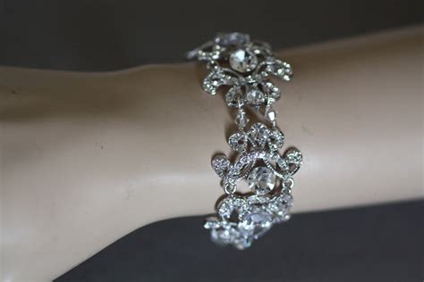 Wedding Bracelet Bridal Bracelet Crystal Flower Bracelet Etsy