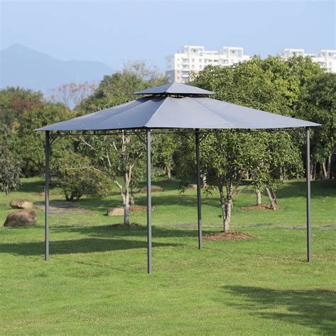 Outsunny 3x3m Outdoor Patio Gazebo Steel Canopy Tent Pavilion 2 Tier