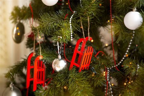 Christmas Tree With Blinking Garland Christmas Decoration Stock Image