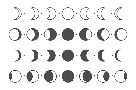 Vector Lunar Phase Of The Moon Simple Circle Shape Design Isolated On