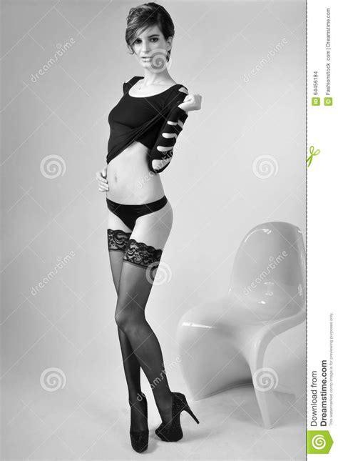 Glamour Young Model With Perfect Slim Body Wearing Black