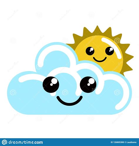 Happy Cute Sun And Cloud Weather Icon Stock Vector Illustration Of
