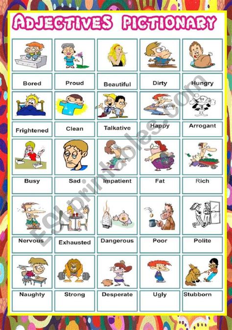 Adjectives Pictionary Set 1 Of 3 Esl Worksheet By Dan