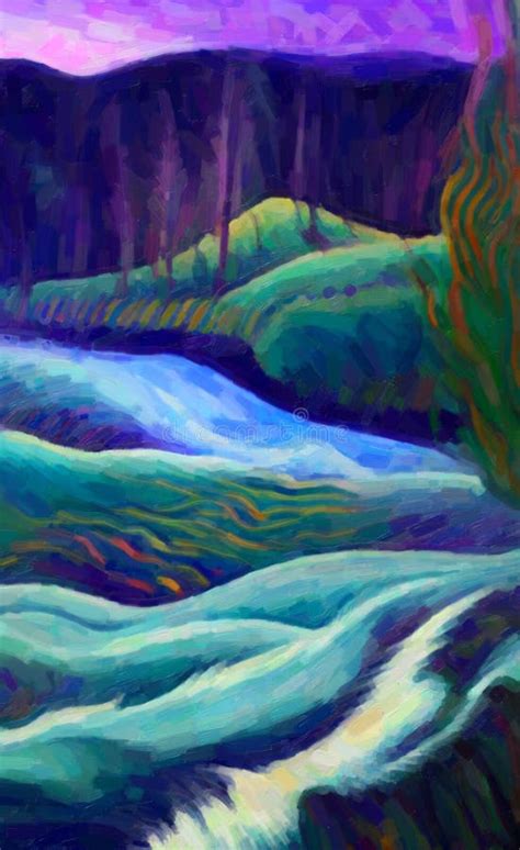 A Beautifully Painted Colourful Landscape With A Flowing River Ai