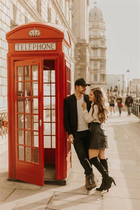 Destination Engagement Session In London England Telephone Booth Couples Session Photoshoot