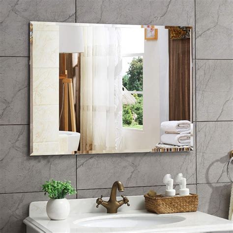 Hansandalice Beveled Bathroom Mirrors Wall Mounted Modern Frameless Mirror For Bat
