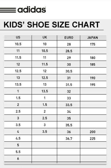 Adidas Shoe Size Chart Kids