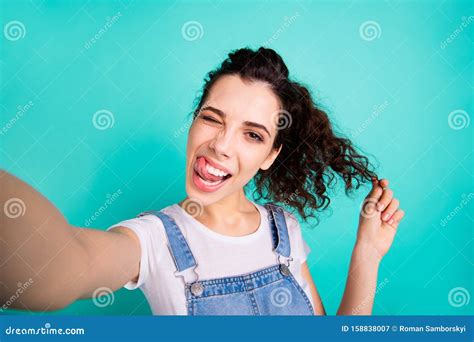 Self Portrait Of Nice Attractive Lovely Cheerful Naughty Wavy Haired Girl Wearing Casual Showing