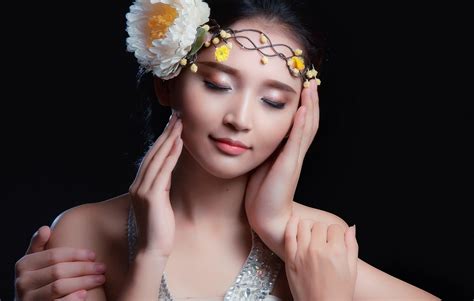 Wallpaper Face Women Model Portrait Flowers Asian Photography Dress Fashion Skin