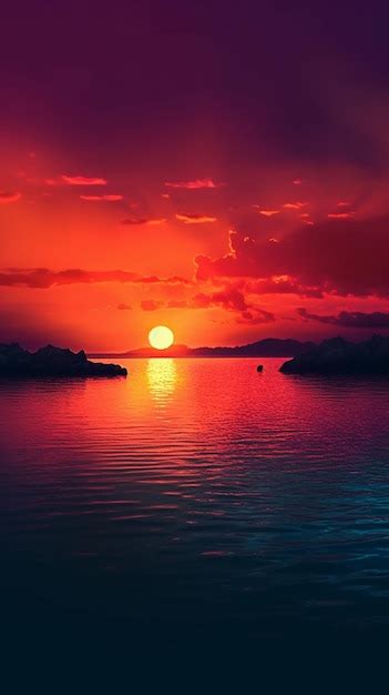 Premium Ai Image A Red Sunset Over The Ocean With The Sun Setting