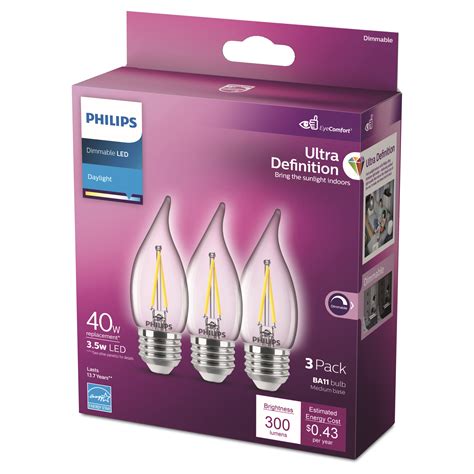 Philips Ultra Definition Led 40 Watt Ba11 Filament Candle Light Bulb