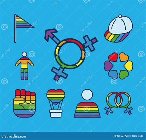 bundle of nine lgtbi genders flat style icons stock vector illustration of bundle