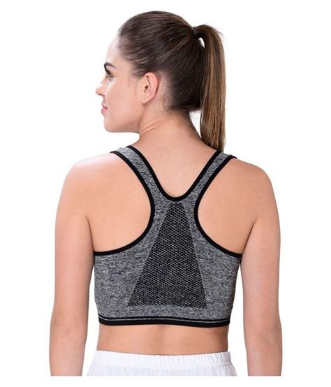 Galani Grey Front Zipper Padded Cotton Sports Gym Yoga Bra For Womens