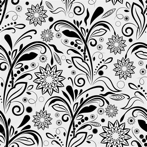 Seamless Black And White Floral Vintage Vector Pattern — Stock Vector