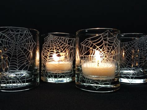 Halloween Candles Engraved Webs 4 Glass By Daydreemdesigns