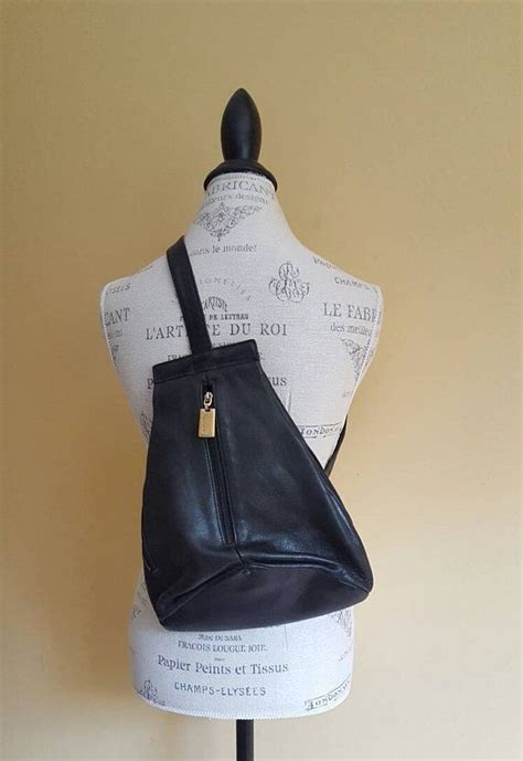 Vintage Tignanello Black Leather Backpack Purse One Shoulder Etsy