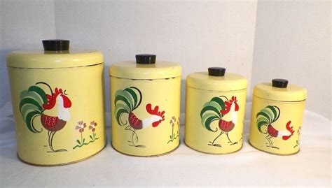 Ransburg Canister Set Vintage Yellow Roosters Hand Painted Usa 4