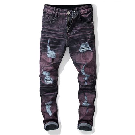 2021 Trendy Ripped Purple Jeans Men Slim Fit 2020 Tight Ankle Motor Biker Jeans Men Pants Punk