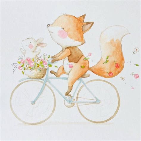 Fox And Bunny Riding Bike Cute Drawings Cute Illustration Fl Erofound