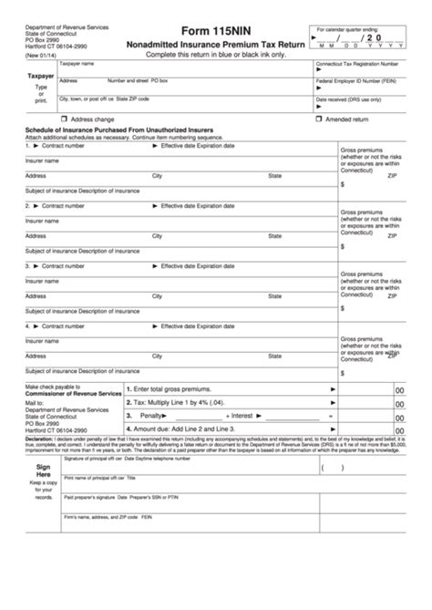 Maybe you would like to learn more about one of these? Form 115nin - Nonadmitted Insurance Premium Tax Return - 2014 printable pdf download