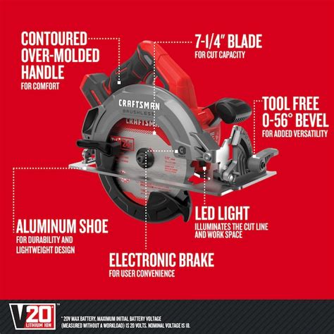 Craftsman V20 20 Volt Max 7 14 In Brushless Cordless Circular Saw In