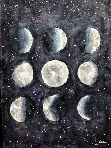 Moon Phases Original Watercolour Painting Cycle Painting Lunar Cycle