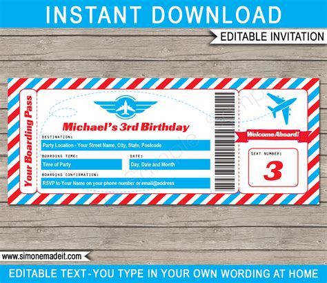 Airplane Ticket Invitations Template Diy Printable Boarding Pass Invite
