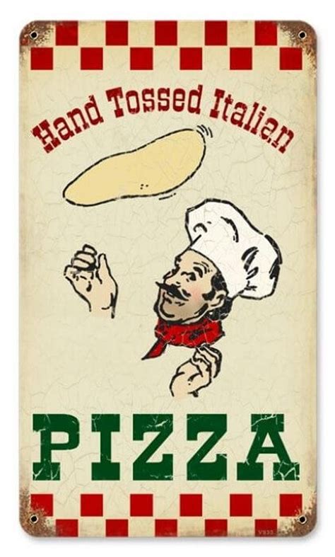 Vintage Hand Tossed Pizza Metal Sign 8 X 14 Inches