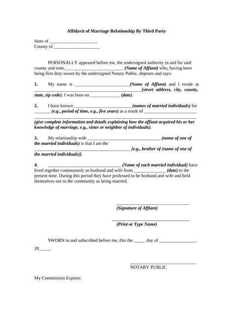 Affidavit Of Relationship Sample Letter Letter Counte
