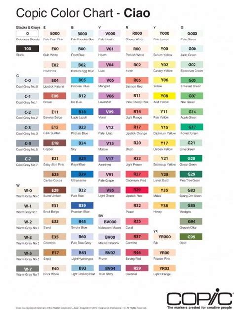 The Color Chart For Copic Color Chart Ciao