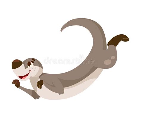 Funny Otter Animal With Long Grey Body And Happy Smiling Snout Vector