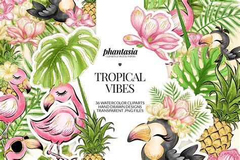Flamingo Tropical Cliparts Custom Designed Illustrations