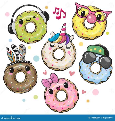 Donuts De Caricatura Lindos Aislados En Un Fondo Blanco Ilustración del