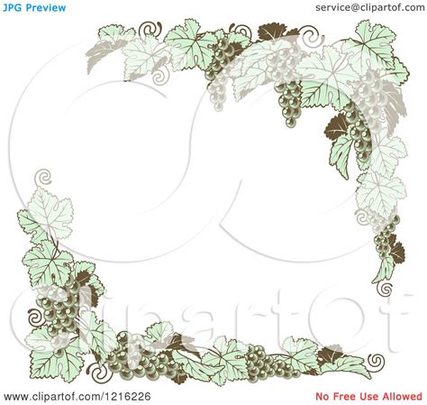 Clipart Of Vintage Green Grape Vine Corner Borders