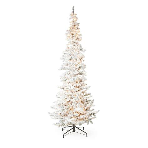 Sterling Tree Company Narrow Flocked Austin Pine Pre Lit Slim Christmas