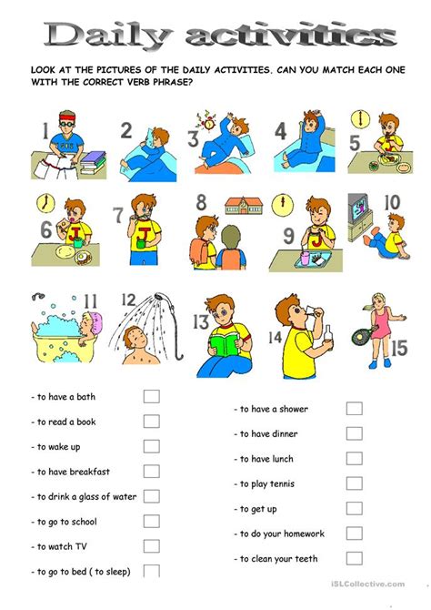 33 Free Esl Daily Activities Worksheets